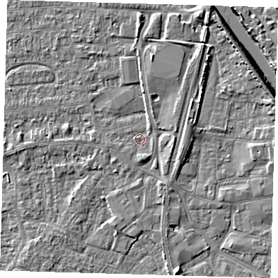 Shaded relief map of the ground around PE218EJ, computed from Environment Agency LiDAR. The ground here sits at about 3 m above sea level and falls 6 m across the surrounding 800 m. Surface water reaching this point runs off ground lying to the south-south-east, 1.3 m higher.