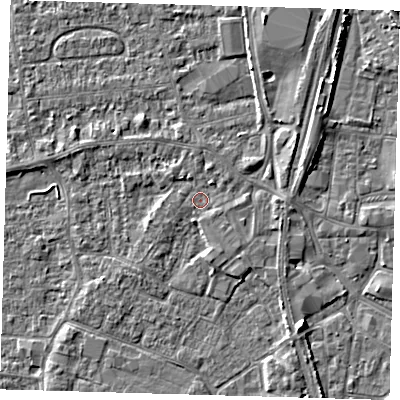 Shaded relief map of the ground around PE218EN, computed from Environment Agency LiDAR. The ground here sits at about 3 m above sea level and falls 5 m across the surrounding 800 m. Surface water reaching this point runs off ground lying to the north-east, 2.7 m higher.