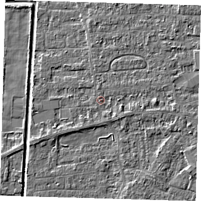 Shaded relief map of the ground around PE218HD, computed from Environment Agency LiDAR. The ground here sits at about 3 m above sea level and falls 4 m across the surrounding 800 m. Surface water reaching this point runs off ground lying to the north, 0.9 m higher.