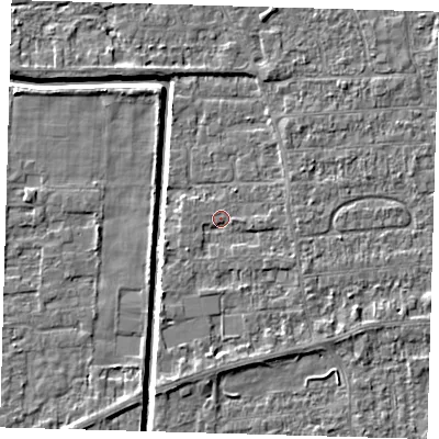 Shaded relief map of the ground around PE218HJ, computed from Environment Agency LiDAR. The ground here sits at about 2 m above sea level and falls 4 m across the surrounding 800 m. Surface water reaching this point runs off ground lying to the east-south-east, 1.8 m higher.