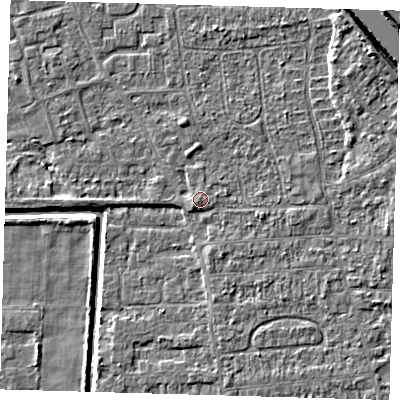 Shaded relief map of the ground around PE218HR, computed from Environment Agency LiDAR. The ground here sits at about 3 m above sea level and falls 6 m across the surrounding 800 m. Surface water reaching this point runs off ground lying to the south-west, 0.9 m higher.