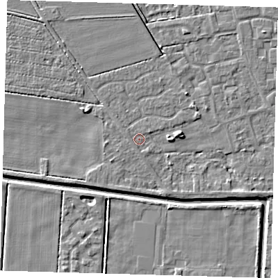 Shaded relief map of the ground around PE218HU, computed from Environment Agency LiDAR. The ground here sits at about 2 m above sea level and falls 4 m across the surrounding 800 m. Surface water reaching this point runs off ground lying to the east, 3.0 m higher.
