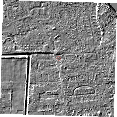 Shaded relief map of the ground around PE218HW, computed from Environment Agency LiDAR. The ground here sits at about 2 m above sea level and falls 6 m across the surrounding 800 m. Surface water reaching this point runs off ground lying to the east, 1.1 m higher.