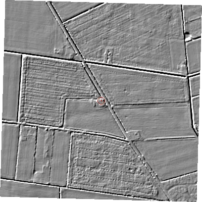 Shaded relief map of the ground around PE218JX, computed from Environment Agency LiDAR. The ground here sits at about 3 m above sea level and falls 3 m across the surrounding 800 m. Surface water reaching this point runs off ground lying to the north-west, 1.6 m higher.