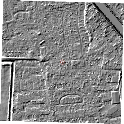 Shaded relief map of the ground around PE218LW, computed from Environment Agency LiDAR. The ground here sits at about 3 m above sea level and falls 6 m across the surrounding 800 m. Surface water reaching this point runs off ground lying to the east-south-east, 0.7 m higher.