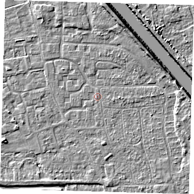 Shaded relief map of the ground around PE218LY, computed from Environment Agency LiDAR. The ground here sits at about 3 m above sea level and falls 8 m across the surrounding 800 m. Surface water reaching this point runs off ground lying to the south-south-west, 0.6 m higher.