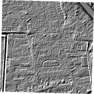 Shaded relief map of the ground around PE218PG, computed from Environment Agency LiDAR. The ground here sits at about 2 m above sea level and falls 6 m across the surrounding 800 m. Surface water reaching this point runs off ground lying to the east, 2.9 m higher.