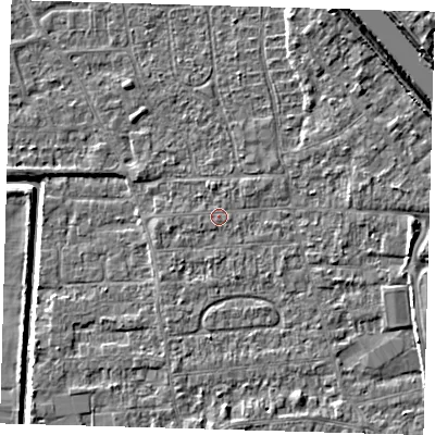 Shaded relief map of the ground around PE218PH, computed from Environment Agency LiDAR. The ground here sits at about 3 m above sea level and falls 6 m across the surrounding 800 m. Surface water reaching this point runs off ground lying to the north, 0.7 m higher.