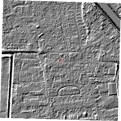 Shaded relief map of the ground around PE218PJ, computed from Environment Agency LiDAR. The ground here sits at about 2 m above sea level and falls 6 m across the surrounding 800 m. Surface water reaching this point runs off ground lying to the north-north-east, 0.8 m higher.