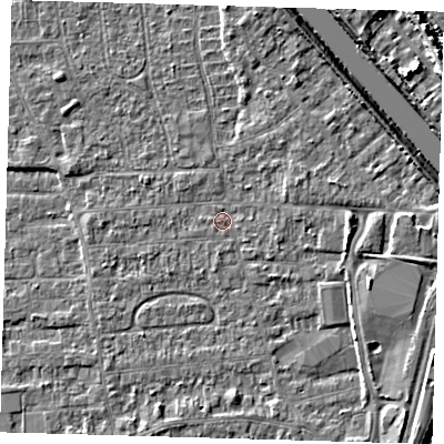 Shaded relief map of the ground around PE218PQ, computed from Environment Agency LiDAR. The ground here sits at about 3 m above sea level and falls 7 m across the surrounding 800 m. Surface water reaching this point runs off ground lying to the east, 2.9 m higher.
