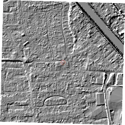 Shaded relief map of the ground around PE218SN, computed from Environment Agency LiDAR. The ground here sits at about 3 m above sea level and falls 7 m across the surrounding 800 m. Surface water reaching this point runs off ground lying to the west-south-west, 0.6 m higher.