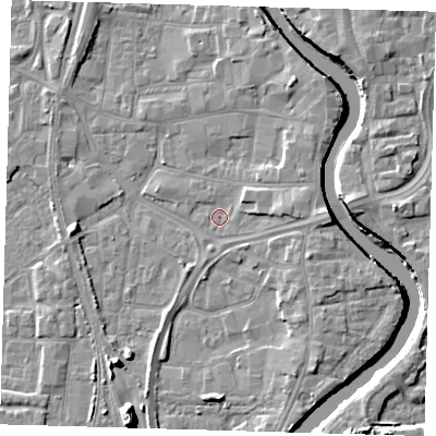Shaded relief map of the ground around PE218UL, computed from Environment Agency LiDAR. The ground here sits at about 3 m above sea level and falls 11 m across the surrounding 800 m. Surface water reaching this point runs off ground lying to the north-east, 2.0 m higher.