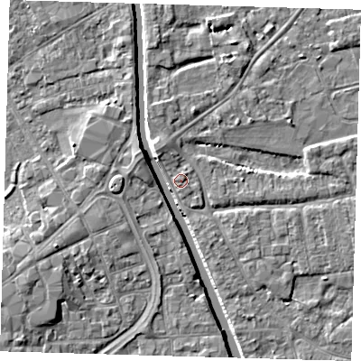 Shaded relief map of the ground around PE219AA, computed from Environment Agency LiDAR. The ground here sits at about 3 m above sea level and falls 6 m across the surrounding 800 m. Surface water reaching this point runs off ground lying to the north-west, 1.4 m higher.