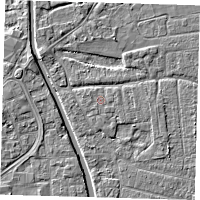 Shaded relief map of the ground around PE219AG, computed from Environment Agency LiDAR. The ground here sits at about 3 m above sea level and falls 5 m across the surrounding 800 m. Surface water reaching this point runs off ground lying to the south-south-west, 0.8 m higher.