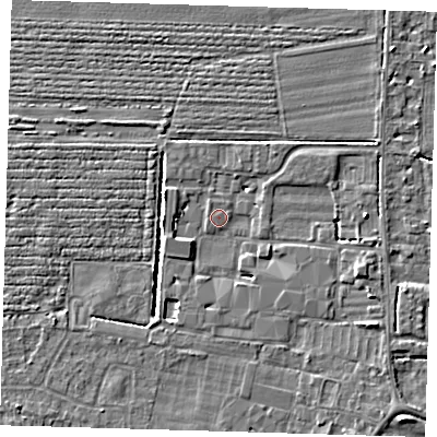 Shaded relief map of the ground around PE219AJ, computed from Environment Agency LiDAR. The ground here sits at about 2 m above sea level and falls 4 m across the surrounding 800 m. Surface water reaching this point runs off ground lying to the east, 3.3 m higher.