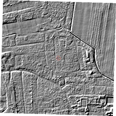 Shaded relief map of the ground around PE219AP, computed from Environment Agency LiDAR. The ground here sits at about 2 m above sea level and falls 5 m across the surrounding 800 m. The ground contributing surface water to this point lies to the south-south-west.