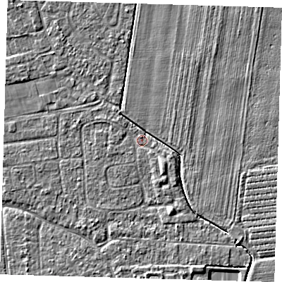 Shaded relief map of the ground around PE219AQ, computed from Environment Agency LiDAR. The ground here sits at about 2 m above sea level and falls 3 m across the surrounding 800 m. Surface water reaching this point runs off ground lying to the south-south-east, 2.8 m higher.
