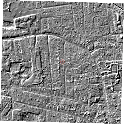 Shaded relief map of the ground around PE219AX, computed from Environment Agency LiDAR. The ground here sits at about 2 m above sea level and falls 3 m across the surrounding 800 m. Surface water reaching this point runs off ground lying to the west-south-west, 0.7 m higher.