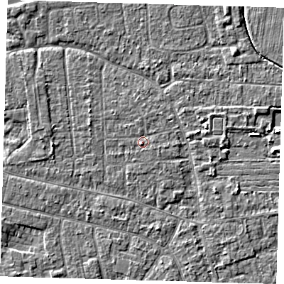 Shaded relief map of the ground around PE219AY, computed from Environment Agency LiDAR. The ground here sits at about 2 m above sea level and falls 5 m across the surrounding 800 m. Surface water reaching this point runs off ground lying to the south-south-west, 0.8 m higher.