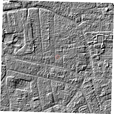 Shaded relief map of the ground around PE219AZ, computed from Environment Agency LiDAR. The ground here sits at about 2 m above sea level and falls 3 m across the surrounding 800 m. Surface water reaching this point runs off ground lying to the north-north-west, 1.0 m higher.
