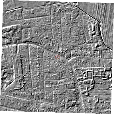 Shaded relief map of the ground around PE219BB, computed from Environment Agency LiDAR. The ground here sits at about 2 m above sea level and falls 3 m across the surrounding 800 m. Surface water reaching this point runs off ground lying to the south, 1.1 m higher.