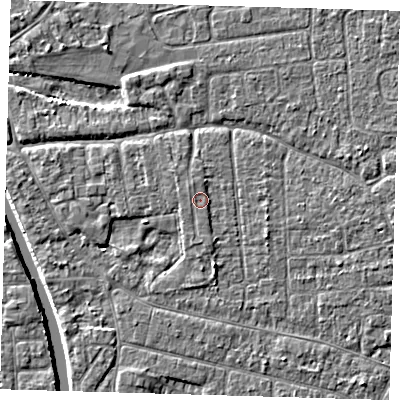 Shaded relief map of the ground around PE219BQ, computed from Environment Agency LiDAR. The ground here sits at about 3 m above sea level and falls 4 m across the surrounding 800 m. Surface water reaching this point runs off ground lying to the north-north-west, 1.0 m higher.