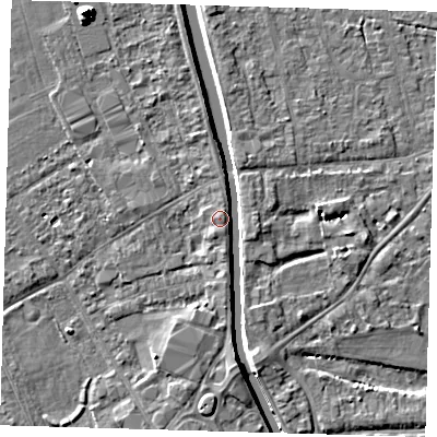 Shaded relief map of the ground around PE219BU, computed from Environment Agency LiDAR. The ground here sits at about 4 m above sea level and falls 8 m across the surrounding 800 m. Surface water reaching this point runs off ground lying to the south, 4.0 m higher.
