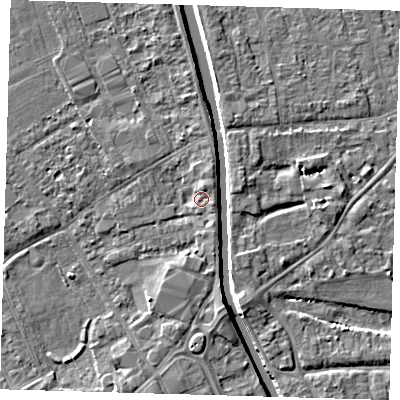 Shaded relief map of the ground around PE219BX, computed from Environment Agency LiDAR. The ground here sits at about 3 m above sea level and falls 5 m across the surrounding 800 m. Surface water reaching this point runs off ground lying to the north-north-east, 2.0 m higher.