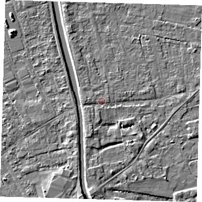 Shaded relief map of the ground around PE219BY, computed from Environment Agency LiDAR. The ground here sits at about 3 m above sea level and falls 8 m across the surrounding 800 m. Surface water reaching this point runs off ground lying to the south-south-west, 1.3 m higher.