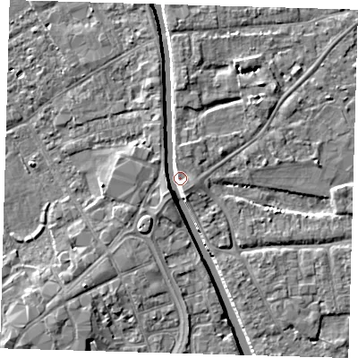 Shaded relief map of the ground around PE219DA, computed from Environment Agency LiDAR. The ground here sits at about 3 m above sea level and falls 7 m across the surrounding 800 m. Surface water reaching this point runs off ground lying to the south-south-east, 4.2 m higher.