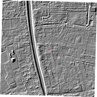 Shaded relief map of the ground around PE219DG, computed from Environment Agency LiDAR. The ground here sits at about 2 m above sea level and falls 8 m across the surrounding 800 m. Surface water reaching this point runs off ground lying to the south-west, 1.4 m higher.