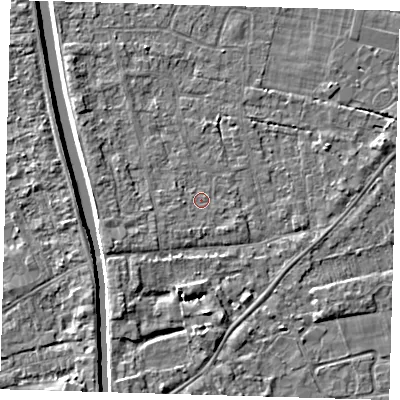 Shaded relief map of the ground around PE219DP, computed from Environment Agency LiDAR. The ground here sits at about 2 m above sea level and falls 4 m across the surrounding 800 m. Surface water reaching this point runs off ground lying to the south-east, 0.6 m higher.