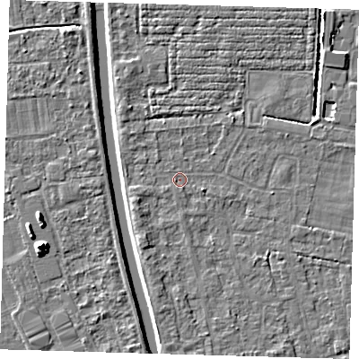 Shaded relief map of the ground around PE219DQ, computed from Environment Agency LiDAR. The ground here sits at about 2 m above sea level and falls 8 m across the surrounding 800 m. Surface water reaching this point runs off ground lying to the south-south-west, 1.4 m higher.