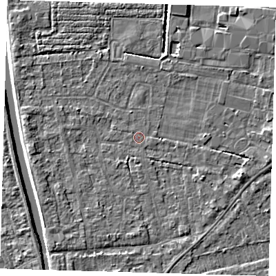 Shaded relief map of the ground around PE219DS, computed from Environment Agency LiDAR. The ground here sits at about 2 m above sea level and falls 4 m across the surrounding 800 m. Surface water reaching this point runs off ground lying to the east-south-east, 2.0 m higher.