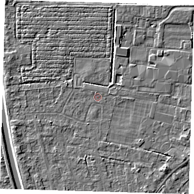 Shaded relief map of the ground around PE219DT, computed from Environment Agency LiDAR. The ground here sits at about 2 m above sea level and falls 4 m across the surrounding 800 m. Surface water reaching this point runs off ground lying to the west-south-west, 1.5 m higher.