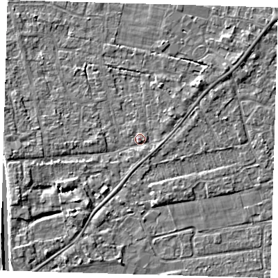 Shaded relief map of the ground around PE219DZ, computed from Environment Agency LiDAR. The ground here sits at about 3 m above sea level and falls 4 m across the surrounding 800 m. Surface water reaching this point runs off ground lying to the east-south-east, 0.8 m higher.