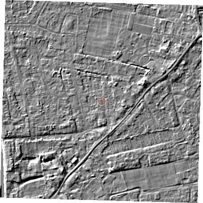 Shaded relief map of the ground around PE219EA, computed from Environment Agency LiDAR. The ground here sits at about 2 m above sea level and falls 4 m across the surrounding 800 m. Surface water reaching this point runs off ground lying to the east-south-east, 0.9 m higher.