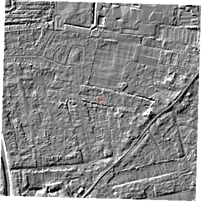 Shaded relief map of the ground around PE219EB, computed from Environment Agency LiDAR. The ground here sits at about 2 m above sea level and falls 4 m across the surrounding 800 m. Surface water reaching this point runs off ground lying to the south-east, 1.4 m higher.