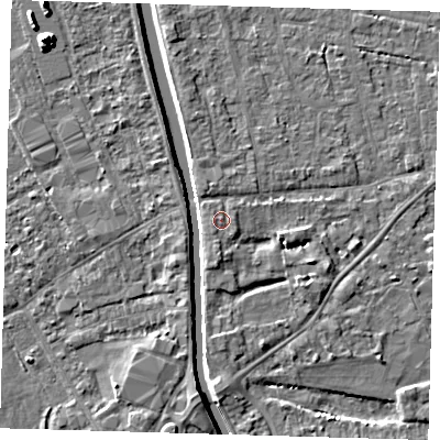 Shaded relief map of the ground around PE219EF, computed from Environment Agency LiDAR. The ground here sits at about 3 m above sea level and falls 8 m across the surrounding 800 m. Surface water reaching this point runs off ground lying to the south-south-west, 1.0 m higher.