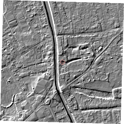 Shaded relief map of the ground around PE219EG, computed from Environment Agency LiDAR. The ground here sits at about 3 m above sea level and falls 5 m across the surrounding 800 m. Surface water reaching this point runs off ground lying to the east, 2.0 m higher.