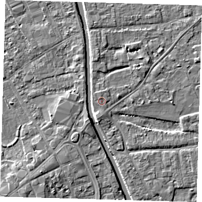 Shaded relief map of the ground around PE219EH, computed from Environment Agency LiDAR. The ground here sits at about 3 m above sea level and falls 6 m across the surrounding 800 m. Surface water reaching this point runs off ground lying to the north-north-west, 0.5 m higher.