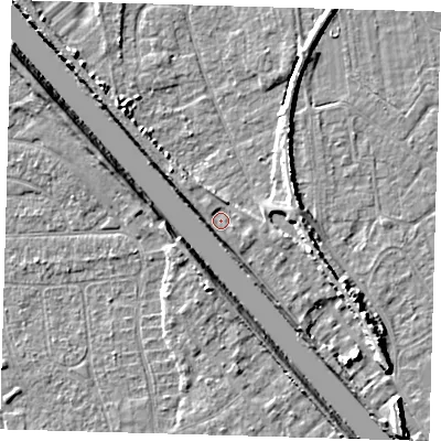 Shaded relief map of the ground around PE219EJ, computed from Environment Agency LiDAR. The ground here sits at about 4 m above sea level and falls 7 m across the surrounding 800 m. Surface water reaching this point runs off ground lying to the south-south-east, 1.3 m higher.