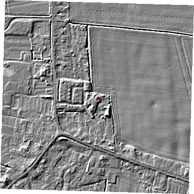 Shaded relief map of the ground around PE219EN, computed from Environment Agency LiDAR. The ground here sits at about 4 m above sea level and falls 5 m across the surrounding 800 m. Surface water reaching this point runs off ground lying to the south-south-east, 4.7 m higher.