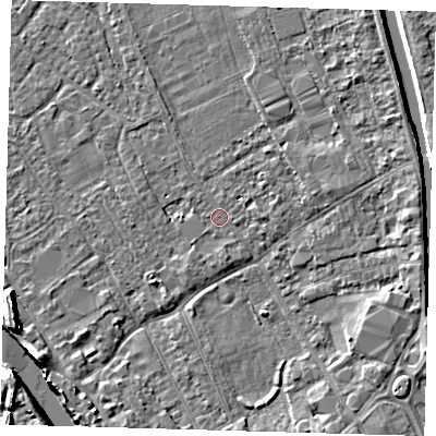 Shaded relief map of the ground around PE219EP, computed from Environment Agency LiDAR. The ground here sits at about 2 m above sea level and falls 8 m across the surrounding 800 m. Surface water reaching this point runs off ground lying to the south-south-west, 3.7 m higher.