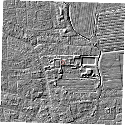Shaded relief map of the ground around PE219EQ, computed from Environment Agency LiDAR. The ground here sits at about 3 m above sea level and falls 5 m across the surrounding 800 m. Surface water reaching this point runs off ground lying to the east-north-east, 1.4 m higher.