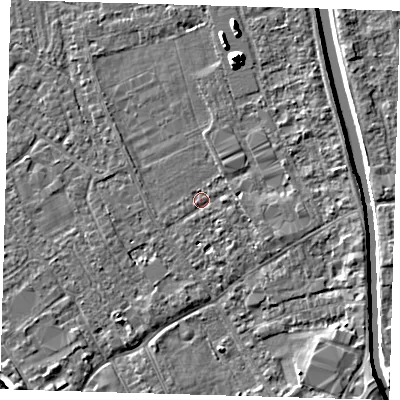 Shaded relief map of the ground around PE219ER, computed from Environment Agency LiDAR. The ground here sits at about 2 m above sea level and falls 8 m across the surrounding 800 m. Surface water reaching this point runs off ground lying to the east-south-east, 1.7 m higher.