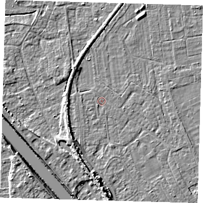 Shaded relief map of the ground around PE219EU, computed from Environment Agency LiDAR. The ground here sits at about 2 m above sea level and falls 7 m across the surrounding 800 m. Surface water reaching this point runs off ground lying to the north-west, 0.6 m higher.