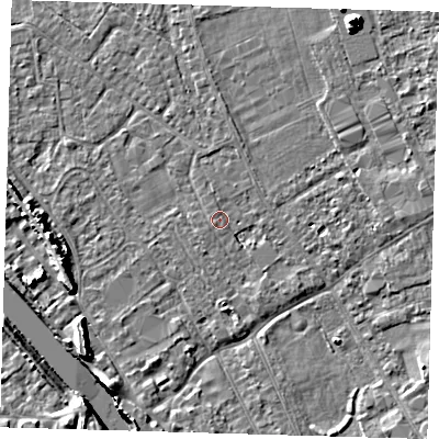 Shaded relief map of the ground around PE219EW, computed from Environment Agency LiDAR. The ground here sits at about 2 m above sea level and falls 8 m across the surrounding 800 m. Surface water reaching this point runs off ground lying to the south-west, 0.9 m higher.
