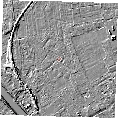 Shaded relief map of the ground around PE219EY, computed from Environment Agency LiDAR. The ground here sits at about 2 m above sea level and falls 7 m across the surrounding 800 m. Surface water reaching this point runs off ground lying to the south-west, 6.2 m higher.