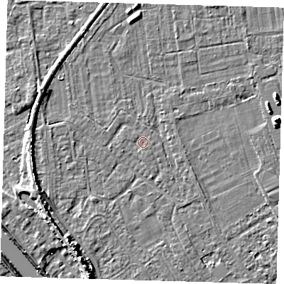 Shaded relief map of the ground around PE219EZ, computed from Environment Agency LiDAR. The ground here sits at about 2 m above sea level and falls 7 m across the surrounding 800 m. Surface water reaching this point runs off ground lying to the east, 0.5 m higher.